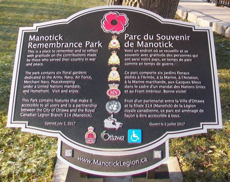 Manotick Remembrance Park / Parc du Souvenir de Manotick Marker image. Click for full size.