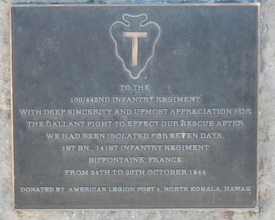 100/442nd Infantry Regiment Marker. Click for full size. 100/442nd Infantry Regiment Marker image. Click for full size.