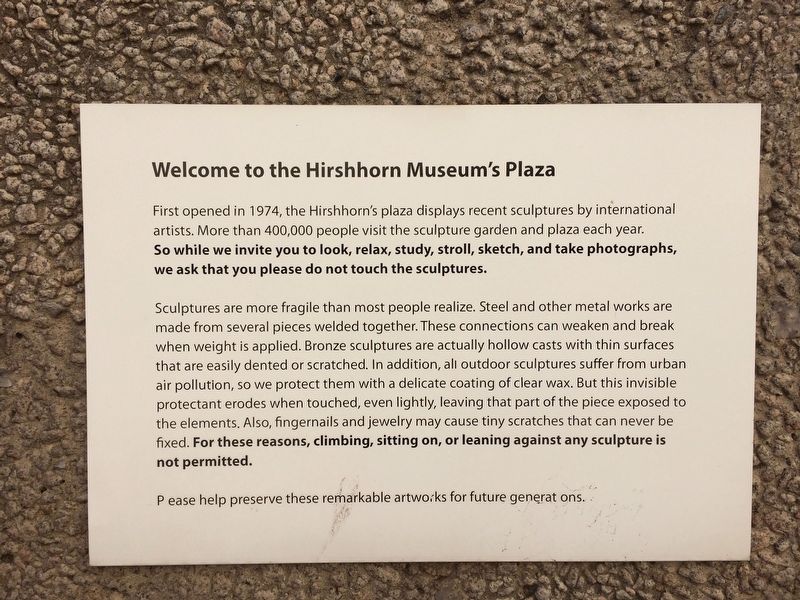 Welcome to the Hirshhorn Museum's Plaza Marker. Click for full size. Welcome to the Hirshhorn Museum's Plaza Marker image. Click for full size.