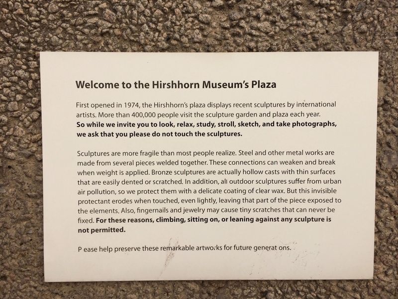 Welcome to the Hirshhorn Museum's Plaza Marker image. Click for full size.