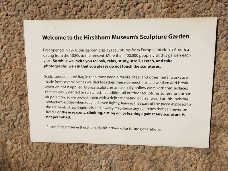 Welcome to the Hirshhorn Museum's Sculpture Garden Marker image. Click for full size.