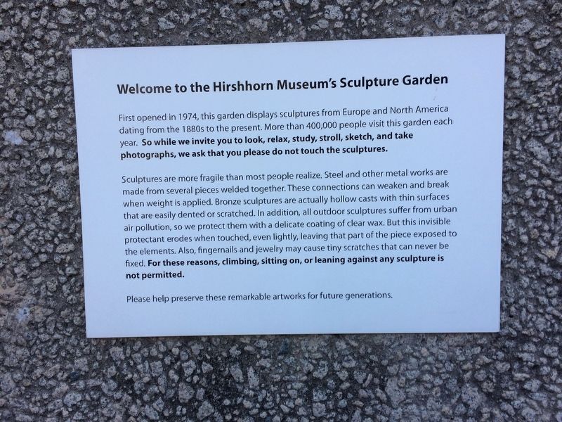 Welcome to the Hirshhorn Museum's Sculpture Garden Marker image. Click for full size.