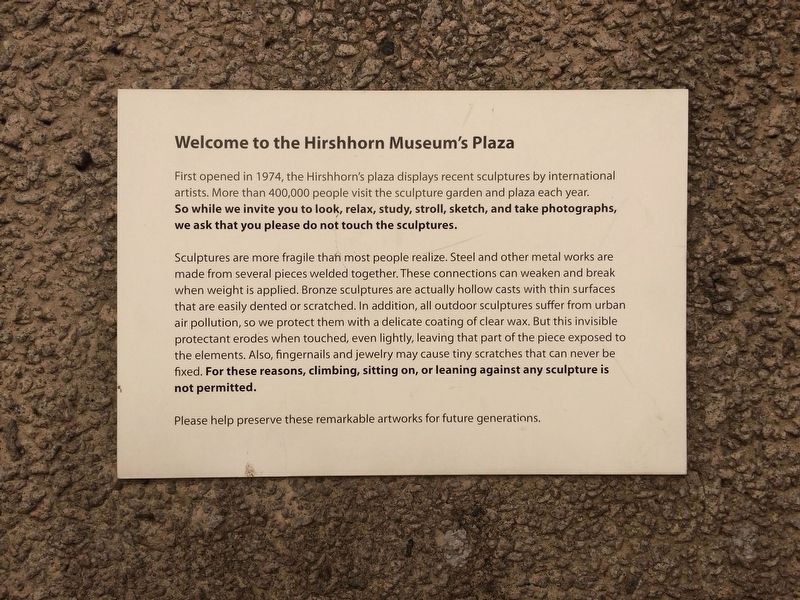 Welcome to the Hirshhorn Museum's Plaza Marker image. Click for full size.