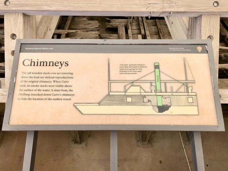 Chimneys - USS Cairo Marker. Click for full size. Chimneys - USS Cairo Marker image. Click for full size.