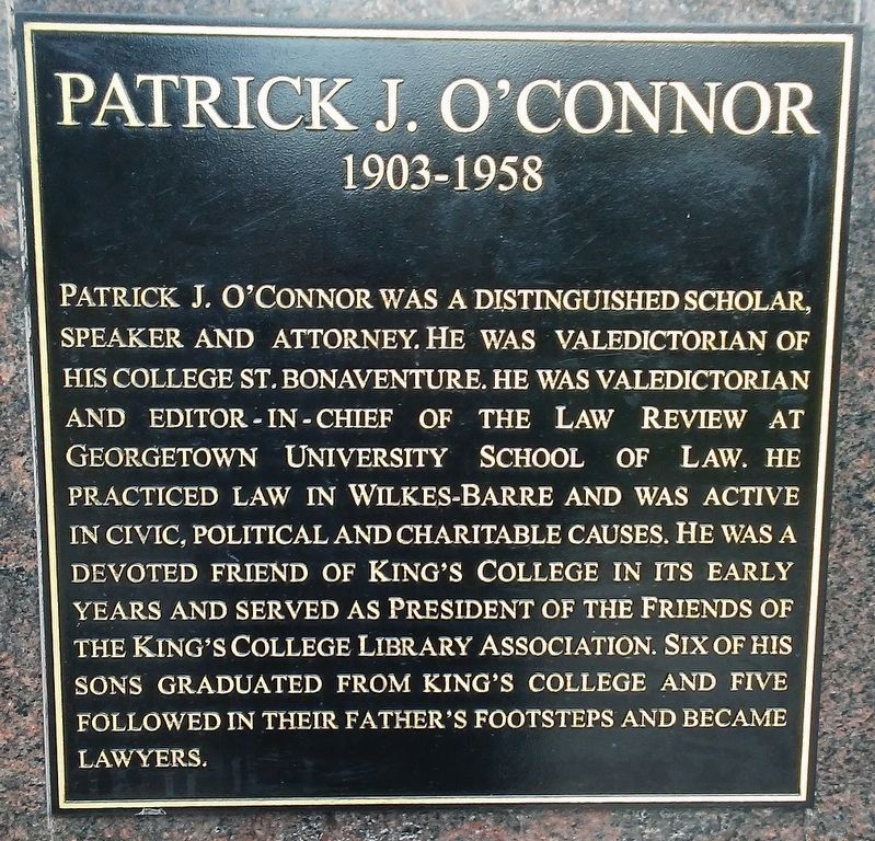 Parents Corner Patrick J. O'Connor Marker. Click for full size. Parents Corner Patrick J. O'Connor Marker image. Click for full size.