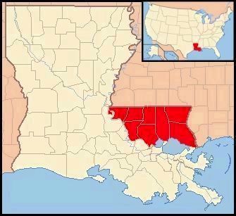 Louisianas Florida Parishes, shown in red, were first the Republic of West Florida image. Click for full size.