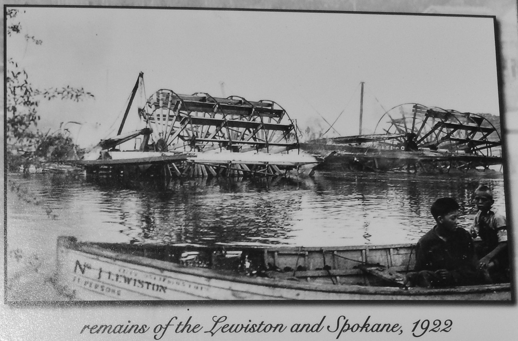 Marker detail: Remains of the Lewiston and Spokane, 1922 image. Click for full size.