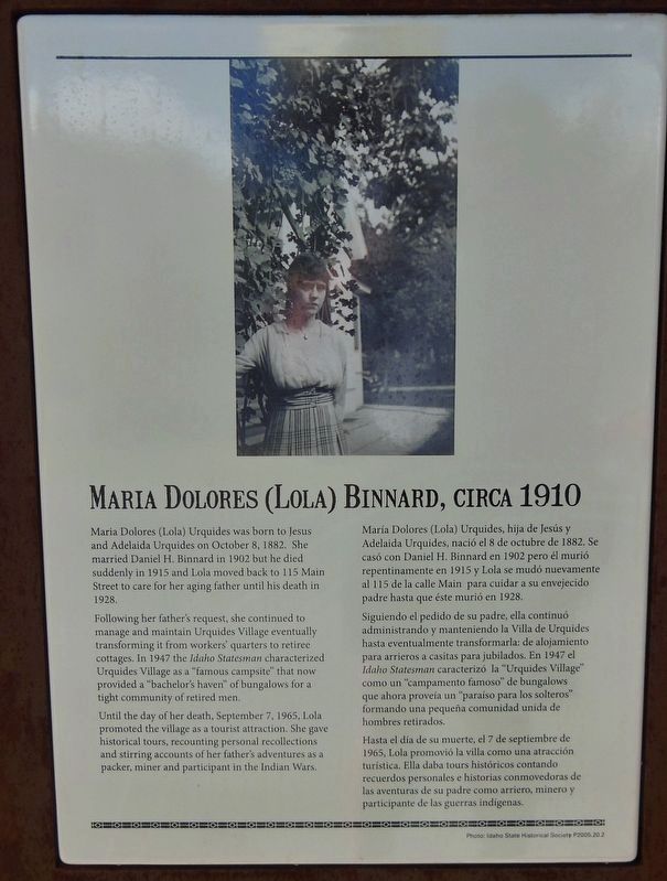 Maria Dolores (Lola) Binnard, circa 1910 Marker image. Click for full size.