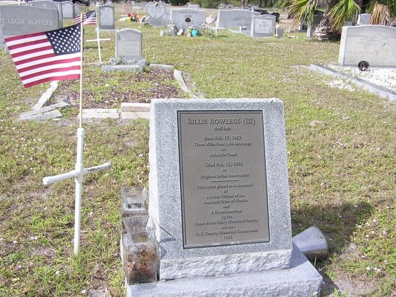 Grave of Billie Bowlegs III at Ortona Cemetery / Glades County, FL image. Click for full size.