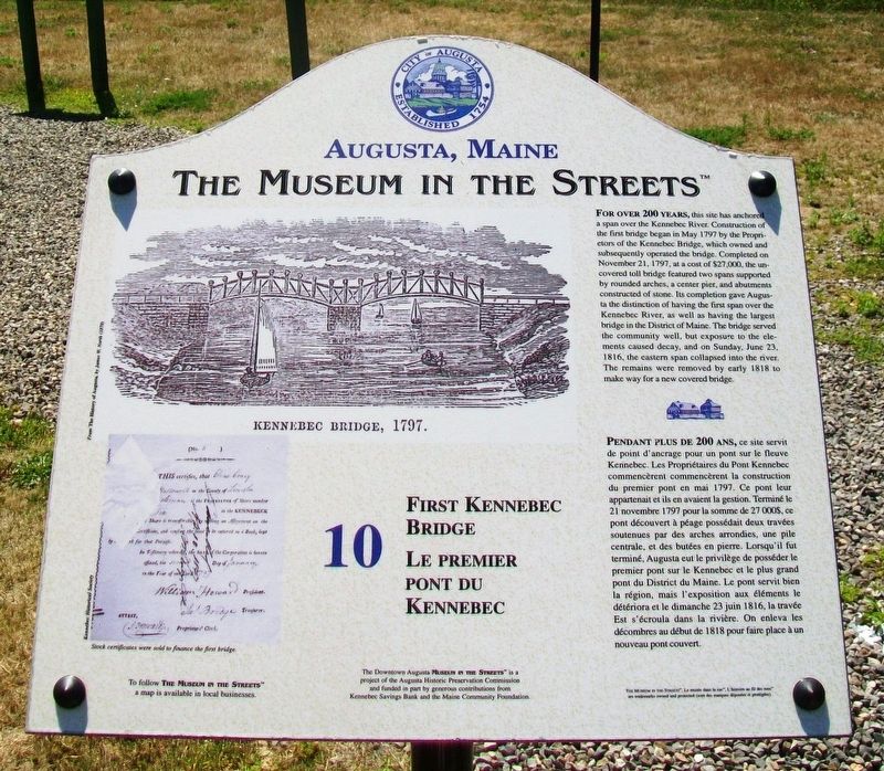 First Kennebec Bridge / Le premier pont du Kennebec Marker image. Click for full size.