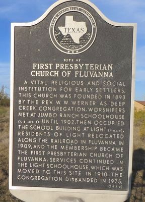 Site of First Presbyterian Church of Fluvanna Marker image. Click for full size.