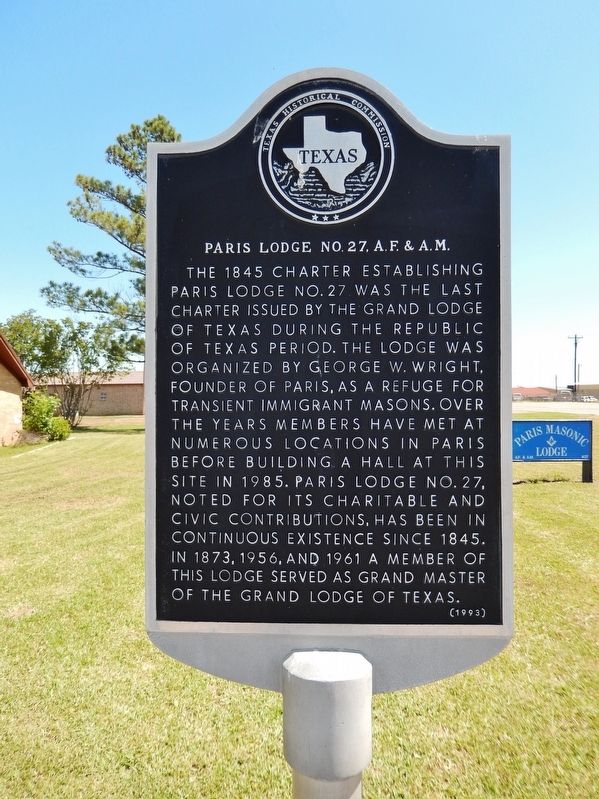 Paris Lodge No. 27, A.F. & A.M. Marker. Click for full size. Paris Lodge No. 27, A.F. & A.M. Marker image. Click for full size.