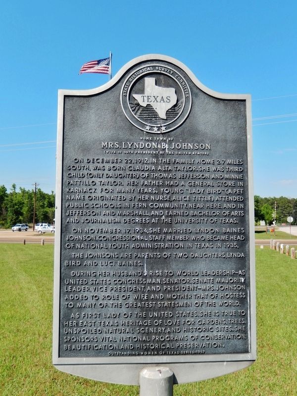 Home Town of Mrs. Lyndon B. Johnson Marker image. Click for full size.