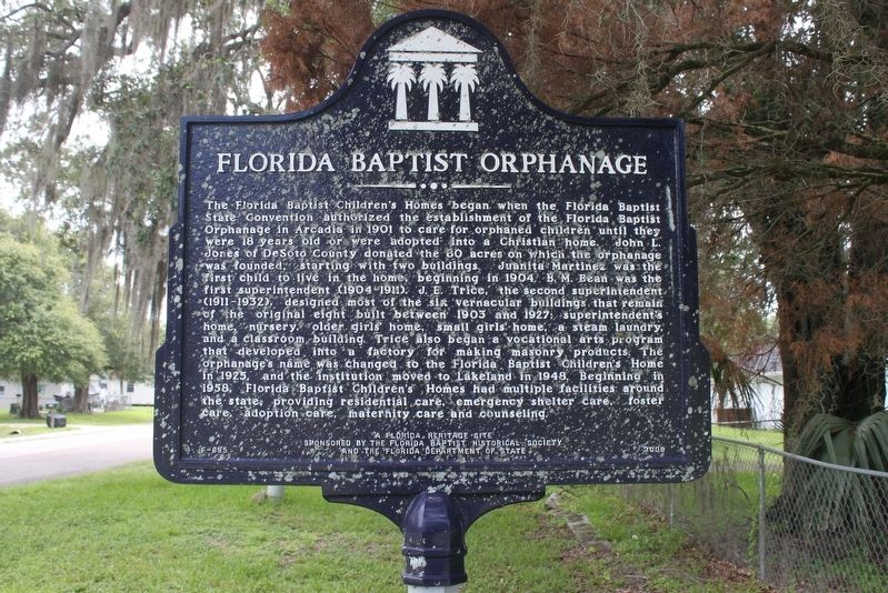 Florida Baptist Orphanage Marker image. Click for full size.