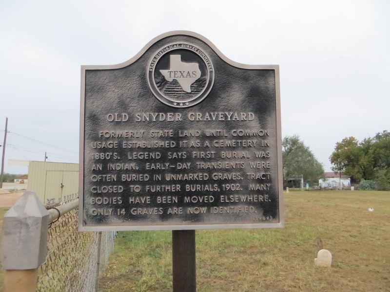 Old Snyder Graveyard Marker. Click for full size. Old Snyder Graveyard Marker image. Click for full size.
