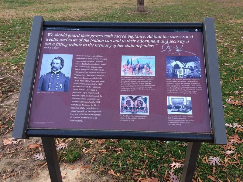 Defaced John Logan Memorial Marker image. Click for full size.
