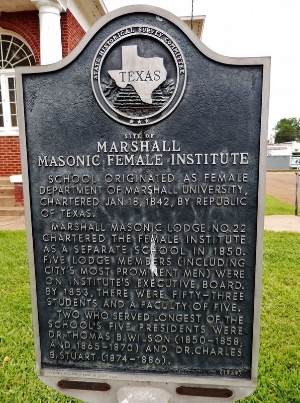 Site of Marshall Masonic Female Institute Marker. Click for full size. Site of Marshall Masonic Female Institute Marker image. Click for full size.