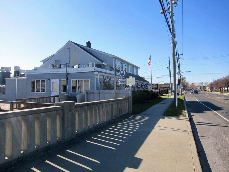 Whale Shark Marker - Wide View, Looking West on Montauk Highway. Click for full size. Whale Shark Marker - Wide View, Looking West on Montauk Highway image. Click for full size.