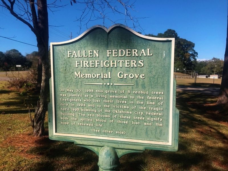 Fallen Federal Firefighters/ Oklahoma City Bombing Victims Memorial Grove Marker image. Click for full size.