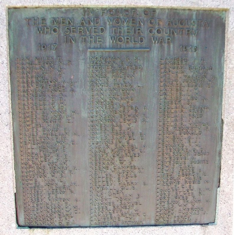 World War I Memorial Veterans Honor Roll image. Click for full size.