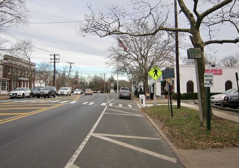 Triangular Commons Marker - Wide View, Looking East on Montauk Highway. Click for full size. Triangular Commons Marker - Wide View, Looking East on Montauk Highway image. Click for full size.