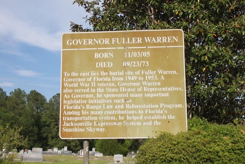 Governor Fuller Warren Marker image. Click for full size.