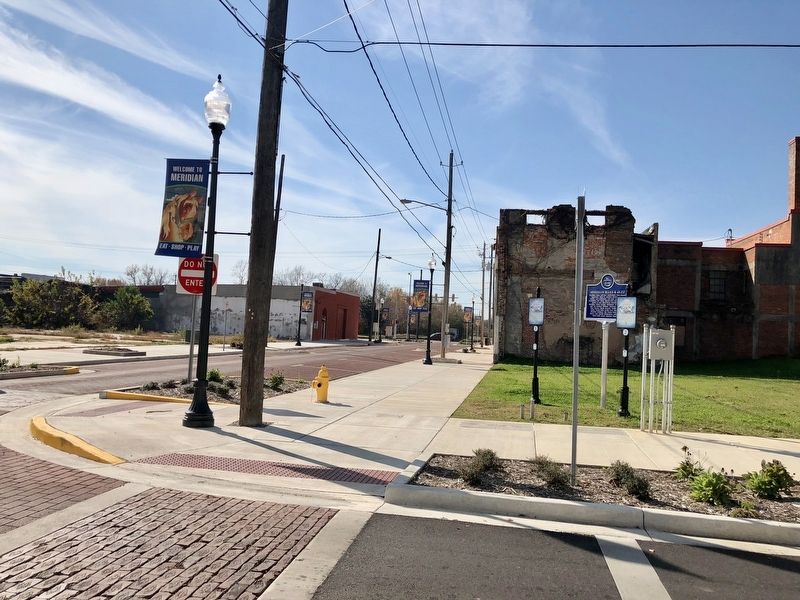View of marker looking west on remodeled 5th Street. image. Click for full size.