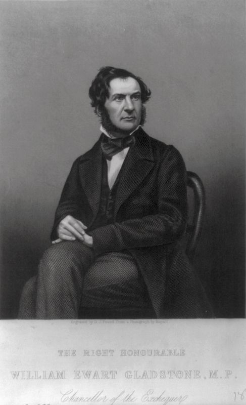 <i>William Ewart Gladstone, 1809-1898, three-quarters length, seated, facing right</i>. Click for full size. <i>William Ewart Gladstone, 1809-1898, three-quarters length, seated, facing right</i> image. Click for full size.
