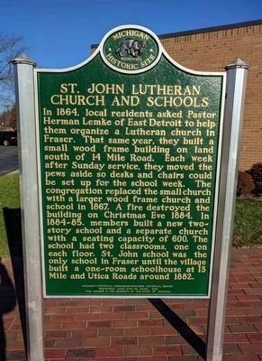 St. John Lutheran Church and Schools Marker (Side 1) image. Click for full size.