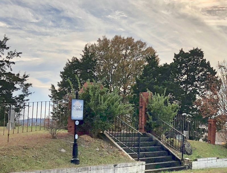 Plaque is just to right of cemetery staircase.. Click for full size. Plaque is just to right of cemetery staircase. image. Click for full size.