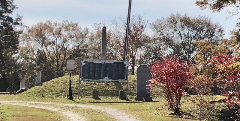 Monument is on left side of Confederate soldier burial mound. image. Click for full size.