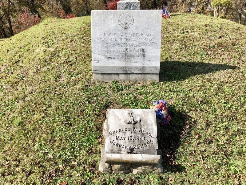 Monument above grave marker of Charles W. Read. image. Click for full size.