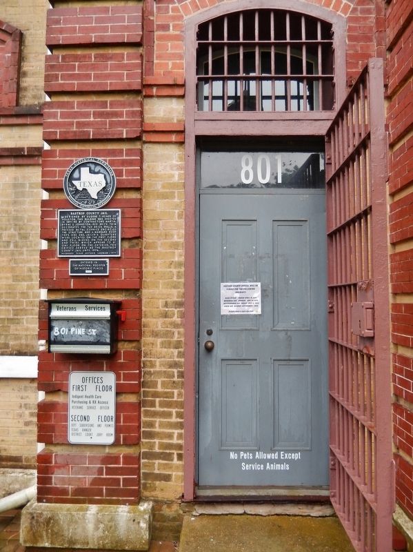 Bastrop County Jail Marker (<i>door view</i>). Click for full size. Bastrop County Jail Marker (<i>door view</i>) image. Click for full size.