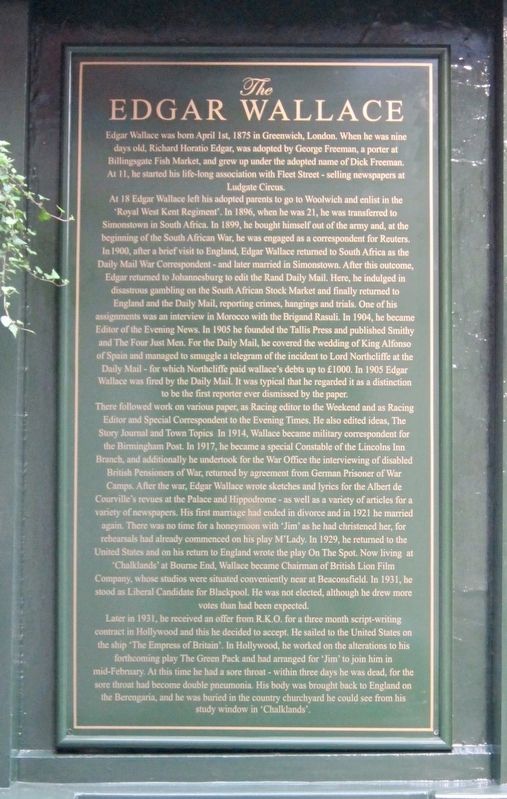 The Edgar Wallace Marker. Click for full size. The Edgar Wallace Marker image. Click for full size.