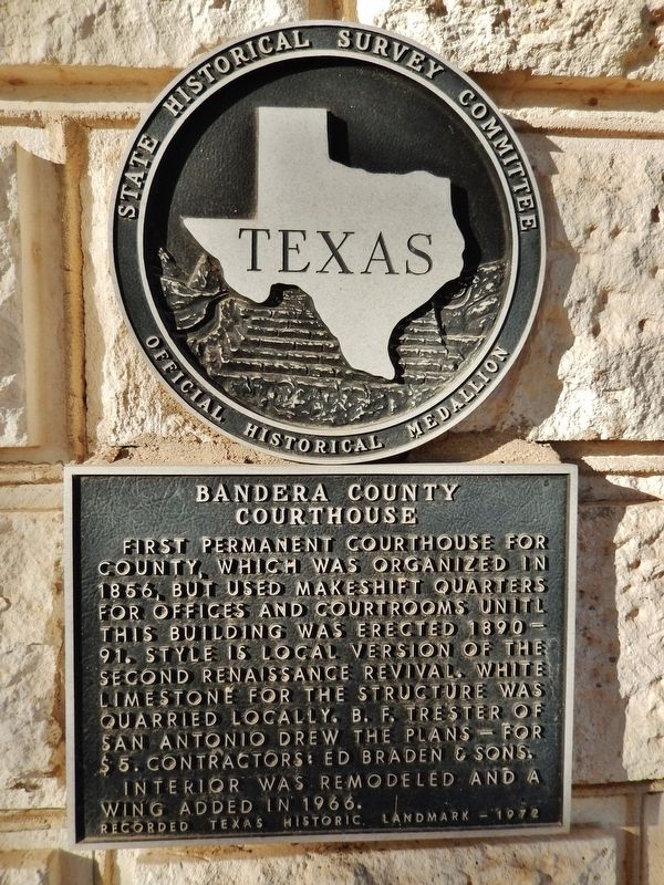 Bandera County Courthouse Marker. Click for full size. Bandera County Courthouse Marker image. Click for full size.