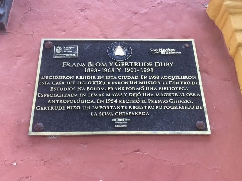Frans Blom and Gertrude Duby Marker. Click for full size. Frans Blom and Gertrude Duby Marker image. Click for full size.