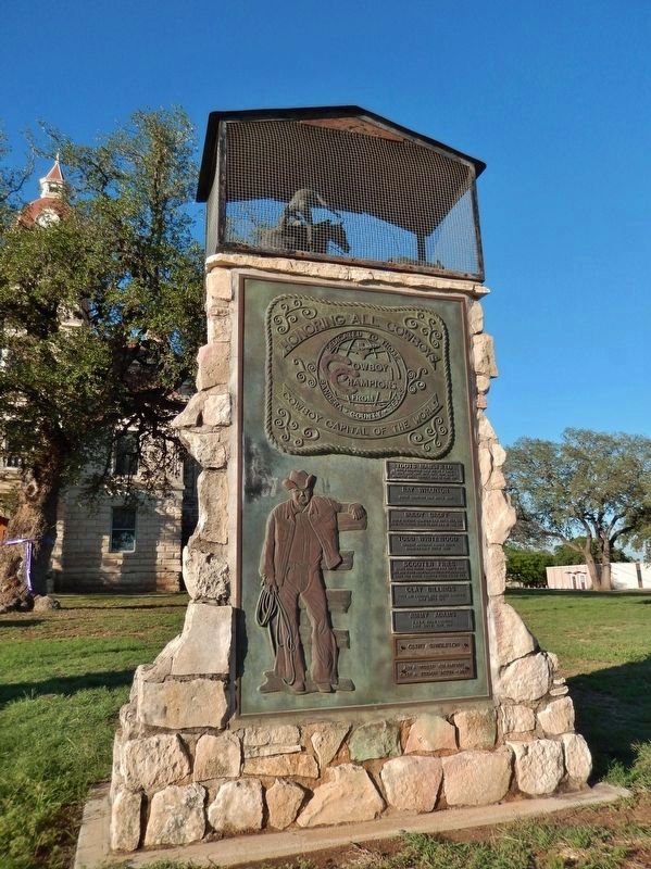 Bandera "Cowboy Capital of the World" Memorial (<i>in front of courthouse</i>). Click for full size. Bandera "Cowboy Capital of the World" Memorial (<i>in front of courthouse</i>) image. Click for full size.