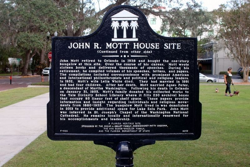 John R. Mott House Site Marker reverse image. Click for full size.