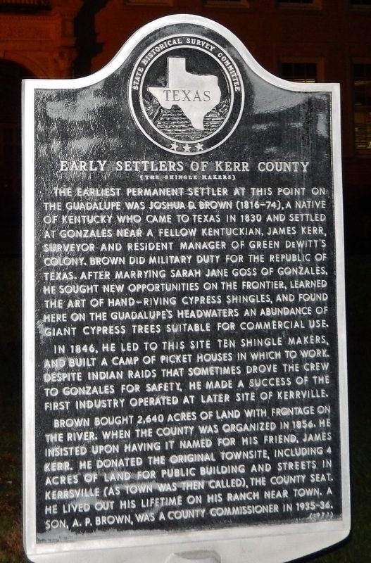 Early Settlers of Kerr County Marker image. Click for full size.