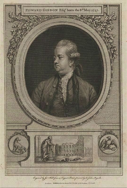 Edward Gibbon (Frontispiece from <i>The History of the Decline and Fall of the Roman Empire</i>). Click for full size. Edward Gibbon (Frontispiece from <i>The History of the Decline and Fall of the Roman Empire</i>) image. Click for full size.