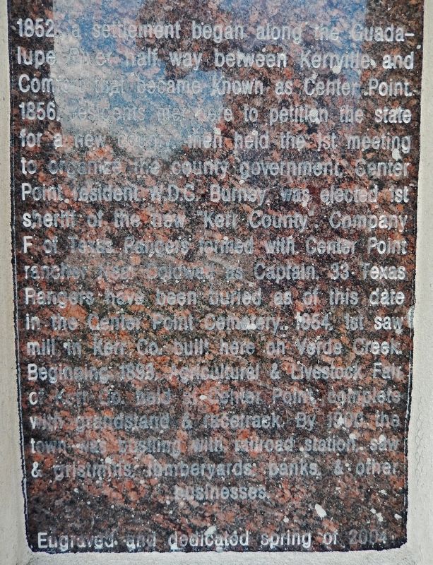 Center Point, Texas Marker (<i>detail view</i>). Click for full size. Center Point, Texas Marker (<i>detail view</i>) image. Click for full size.