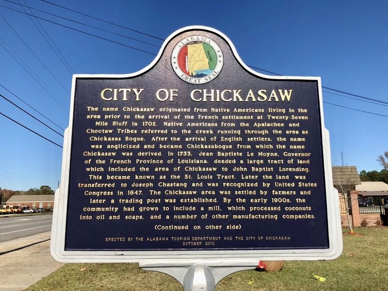 City of Chickasaw Marker (Front) image. Click for full size.
