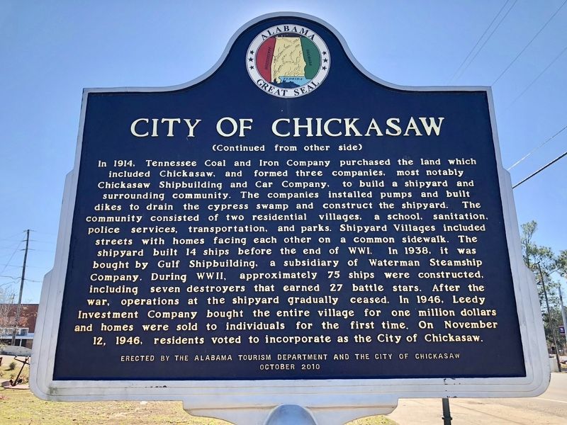 City of Chickasaw Marker (Rear) image. Click for full size.