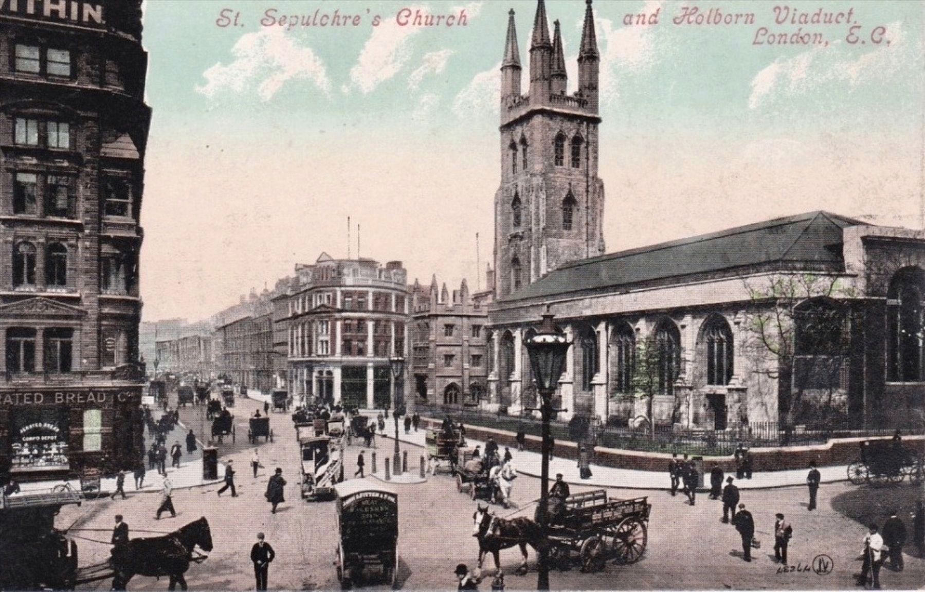 <i>St. Sepulchre's Church and Holborn Viaduct, London, E.C.</i> image. Click for full size.