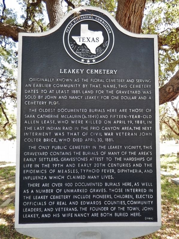Leakey Cemetery Marker. Click for full size. Leakey Cemetery Marker image. Click for full size.
