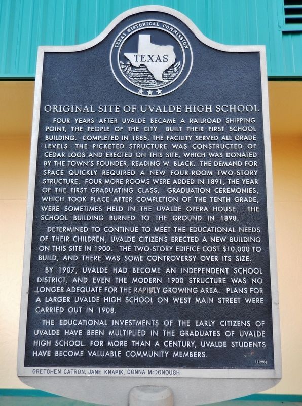 Original Site of Uvalde High School Marker. Click for full size. Original Site of Uvalde High School Marker image. Click for full size.