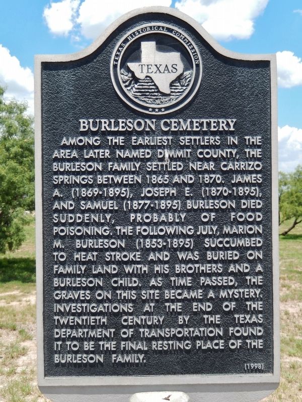 Burleson Cemetery Marker. Click for full size. Burleson Cemetery Marker image. Click for full size.
