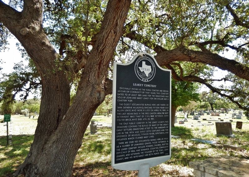 Leakey Cemetery Marker (<i>wide view</i>). Click for full size. Leakey Cemetery Marker (<i>wide view</i>) image. Click for full size.