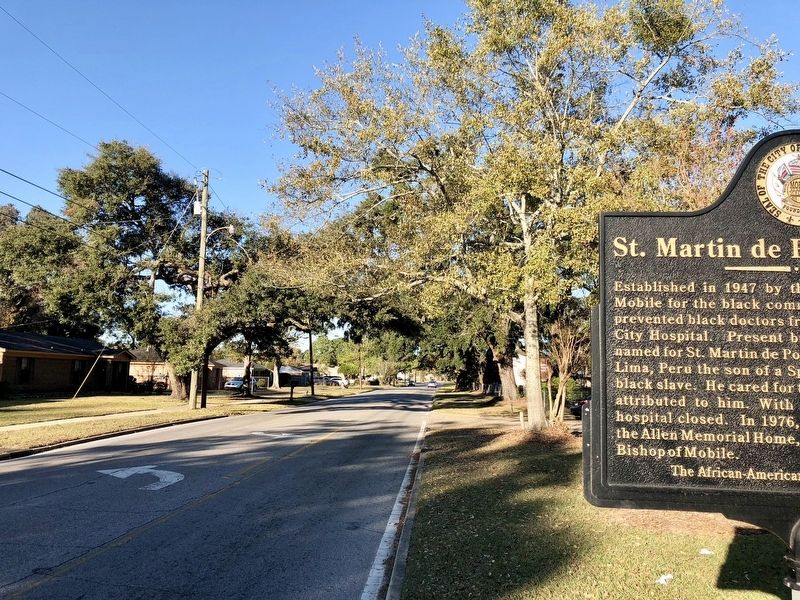 View of marker looking north on South Washington Avenue. image. Click for full size.
