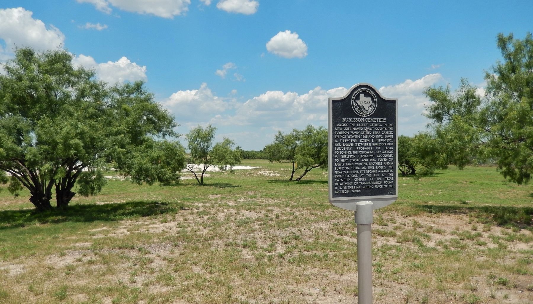 Burleson Cemetery Marker (<i>wide view</i>) image. Click for full size.
